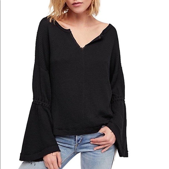 Free People Tops - FREE PEOPLE Dahlia Black Bell Sleeve Thermal Top